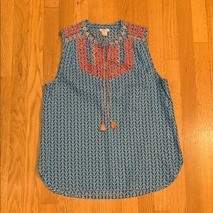 J Crew Neon Orange Embroidered Accent Bib Sleeveless Top Sz 8
